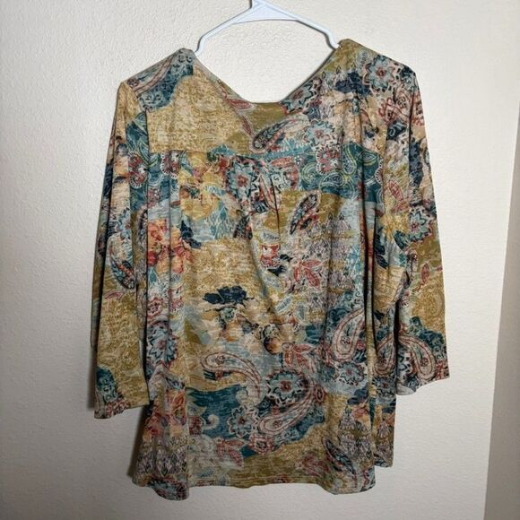 Coldwater Creek Blouse Women's XL Colorful Artsy 3/4 Sleeve Y2k Paisley Top - Picture 4 of 8
